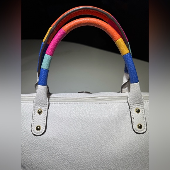LIZ CLAIBORNE Large Tote, Crossbody or Shoulder white, rainbow colored handles - Picture 6 of 12